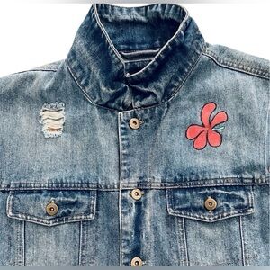 Buckle Black Womens Denim Vest Flowers Size Medium Roses